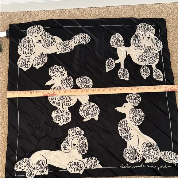 Kate Spade New York Black & White Poodles Silk Scarf ~30x30 NWT - Picture 5 of 7
